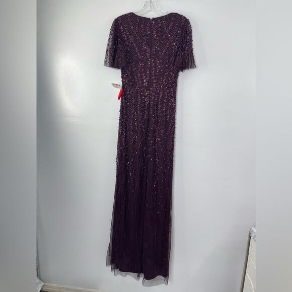 Mac Duggal 35109 Size 2 Surplice Bodice Leafy Embellished Flutter Sleeves Gown - Picture 3 of 8